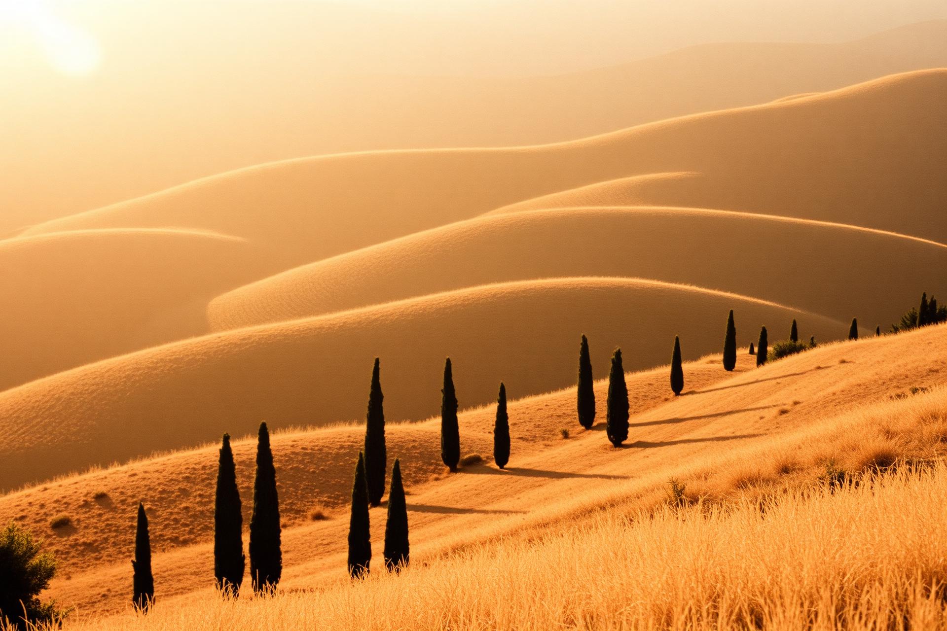 Sunlit landscape at golden hour